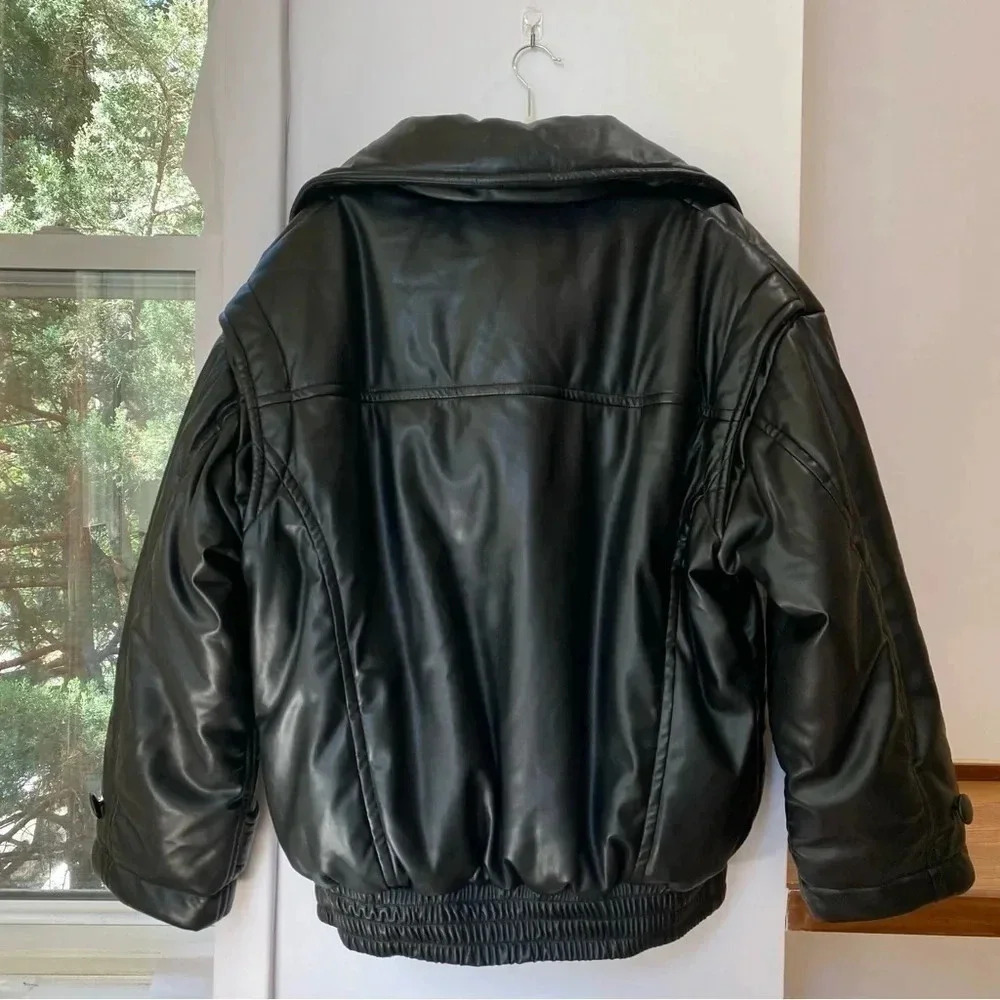 NWT Free People Ronny Kobo Camile Jacket Black Oversized Bomber Faux Leather - Picture 8 of 17